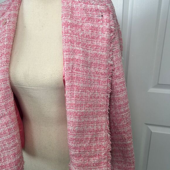 Anthropologie Maeve Pink Tweed Jacket Blazer Size 2 Y2K Preppy Office Pearls - Picture 5 of 10